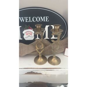 Set of 2 Vintage International Silver Co. Brass “Joy” Taper Candle Holders